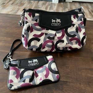 Coach mini handbag with matching wristlet and duster